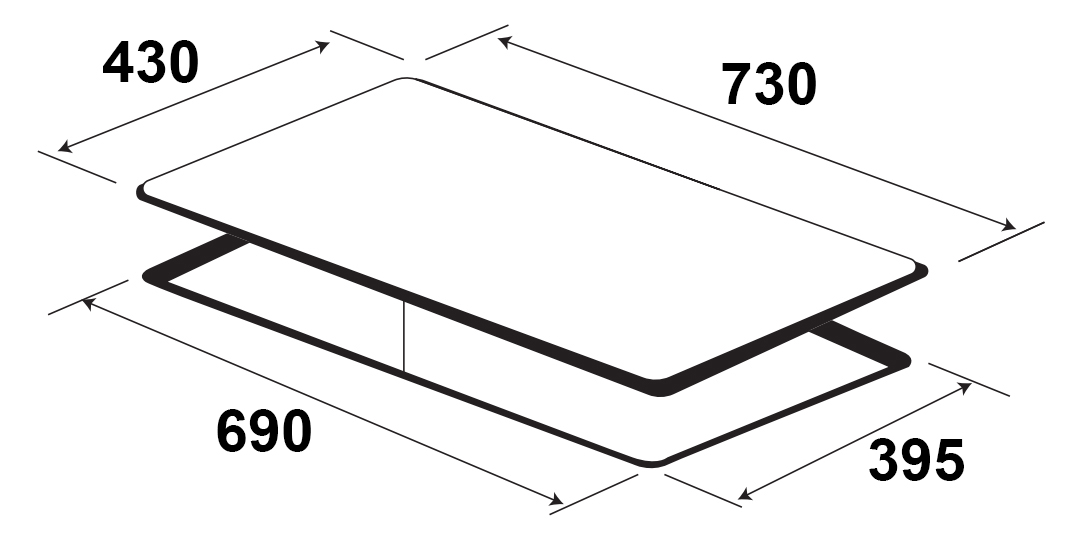 Kích thước lắp đặt bếp từ Kaff FL-68II