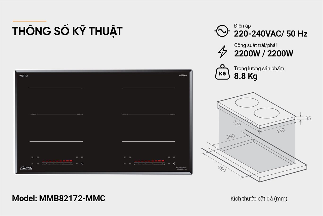 BẾP ĐÔI ĐIỆN TỪ SUNHOUSE MAMA MMB82172-MMC