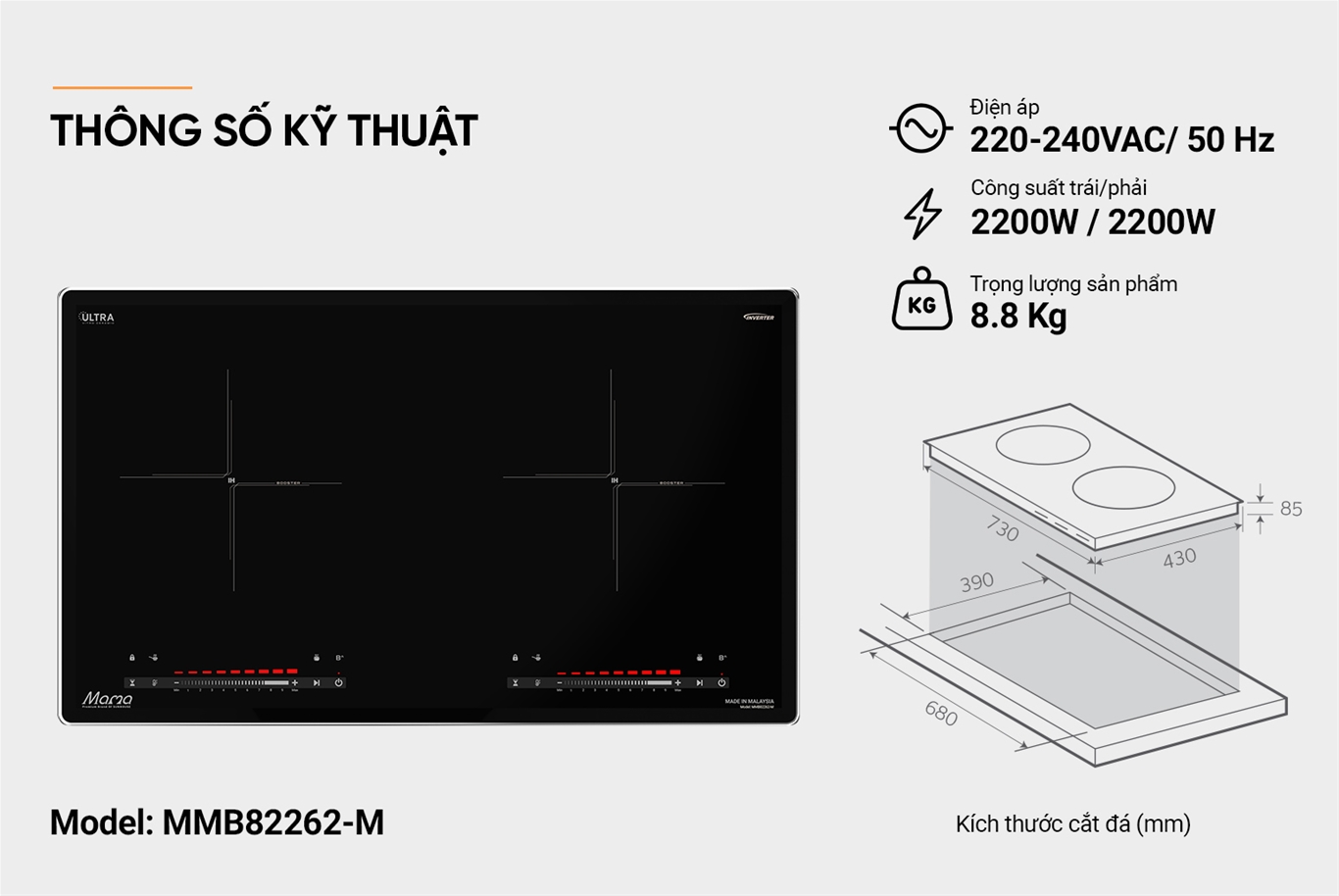 Bếp từ đôi Sunhouse MMB82262-M