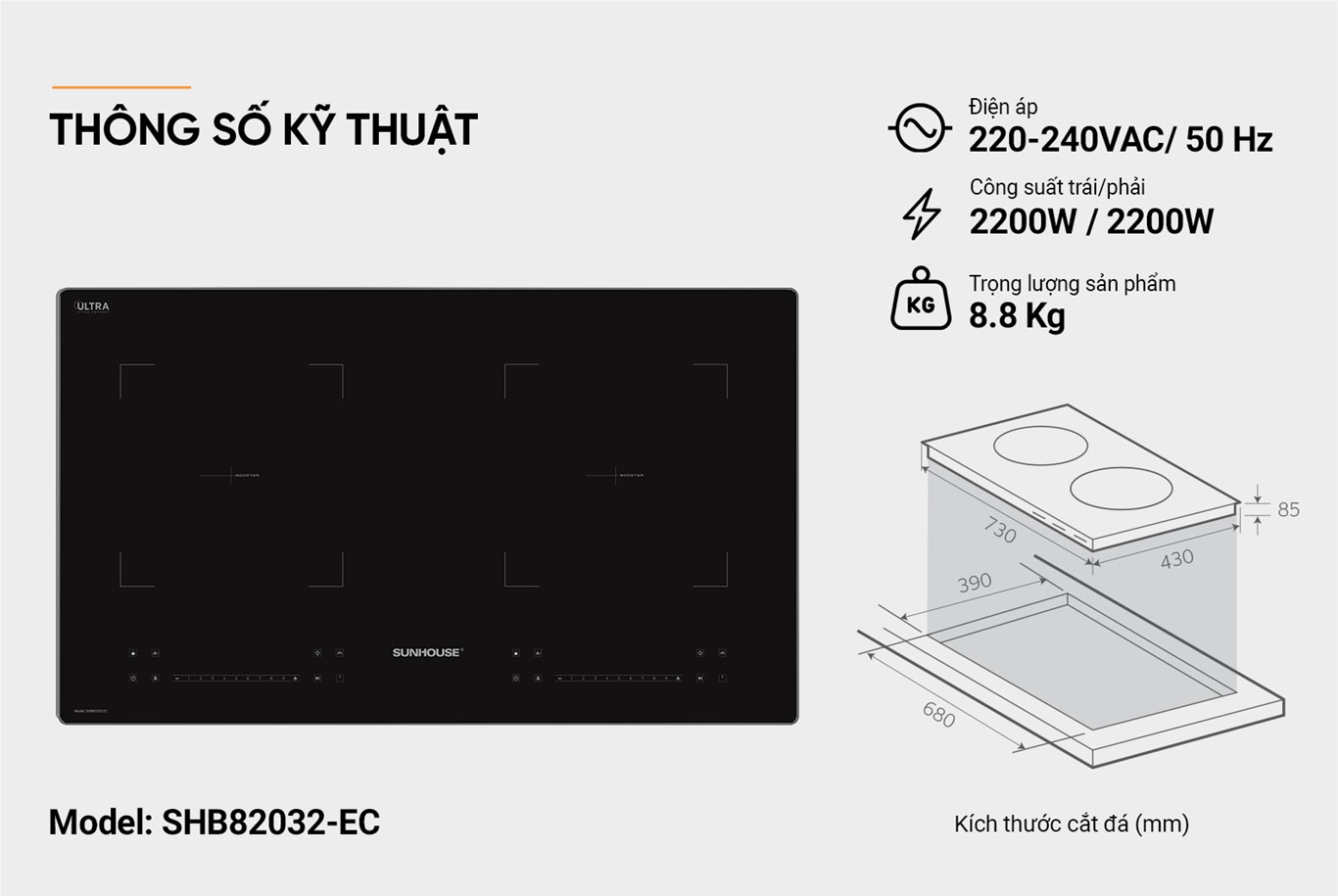BẾP ĐÔI ĐIỆN TỪ SUNHOUSE SHB82032-EC