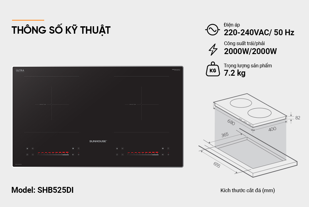 BẾP ĐÔI ĐIỆN TỪ SUNHOUSE SHB525DI