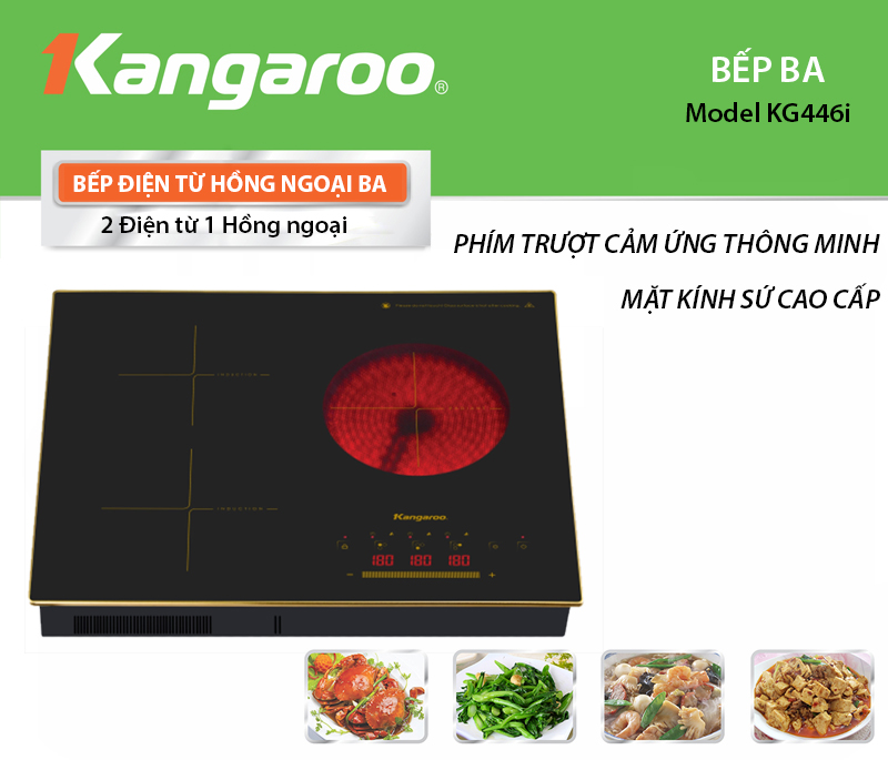 Giới thiệu mẫu bếp điện từ 3 vùng nấu Kangaroo KG446I đang có giá ưu đãi tốt